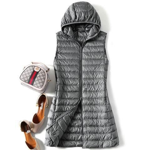 Hooded Down Vest Women's Sports Lightweight Mid-length Waistcoat Down Jacket - ROUTINE FASHION