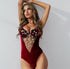 Velvet Bodysuit Women Floral Embroidered Jumpsuit Ladies Lace Panel Bodysuit - ROUTINE FASHION