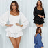 Women Jumpsuit Short Puff Sleeve Fashion Ruffle Shorts - ROUTINE FASHION
