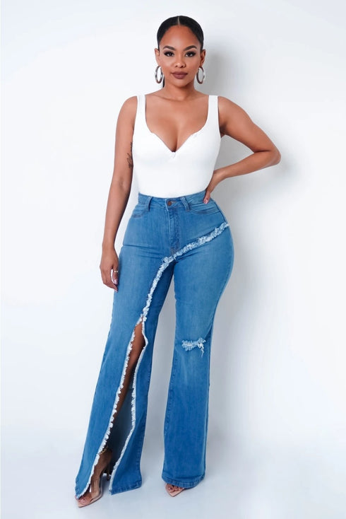 New style elastic ripped flared pants jeans women - ROUTINE FASHION