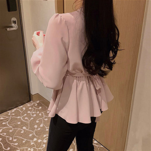 Solid Color Waist Long-sleeved Small Shirt Blouse - ROUTINE FASHION