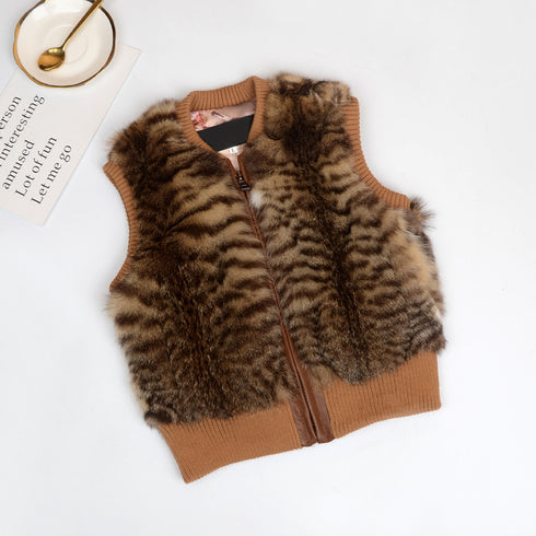 Short Rex Rabbit Fur Waistcoat Waistcoat - ROUTINE FASHION