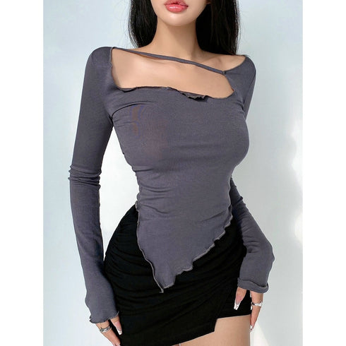 Small Slim Irregular Thin Blouse T-shirt - ROUTINE FASHION