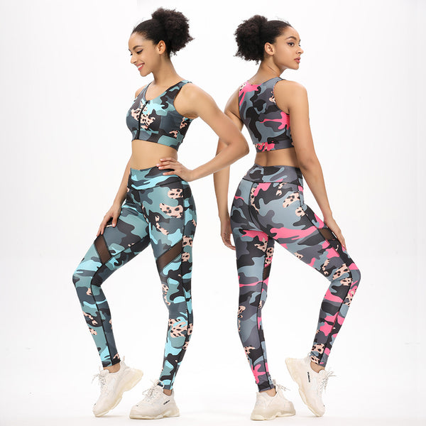Women's Fashion Camouflage Print Yoga Pants Undershirt Set - ROUTINE FASHION