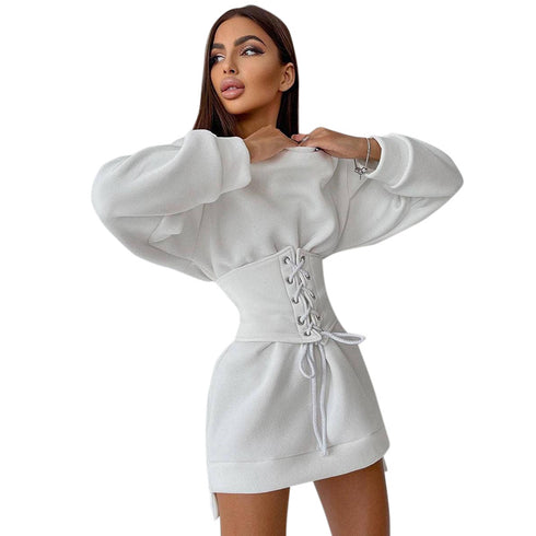 Women's Long Sleeve Tunic Drawstring Dress - ROUTINE FASHION