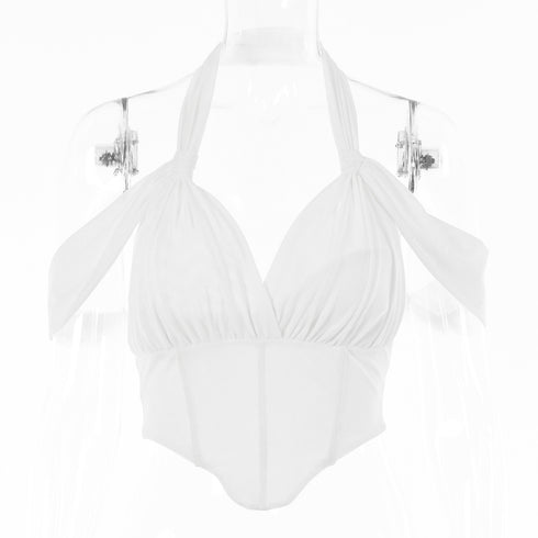 Women's Solid Color Tunic Fishbone Halterneck Top - ROUTINE FASHION