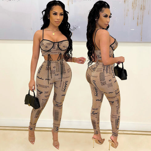Two-Piece Sexy Sling Print Women Trousers - ROUTINE FASHION