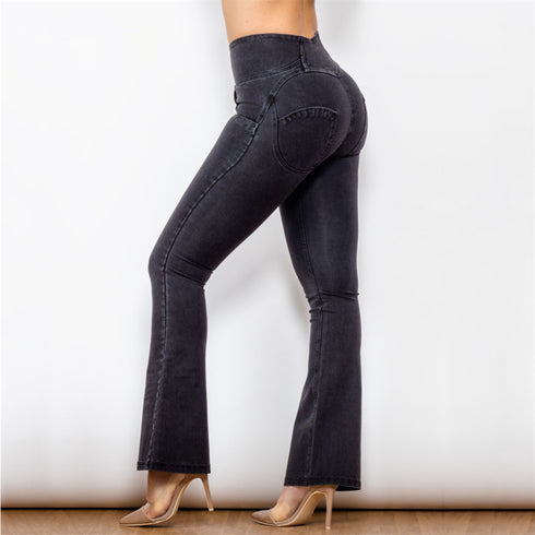 High Waist Black Flared Skinny Women's Stretch Jeans - ROUTINE FASHION