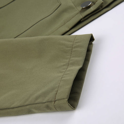 Distressed Multi-pocket Panelled Army Green Lightweight Jacket - ROUTINE FASHION