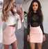 HOT Fashion Women Shiny Leather Skirts Female Solid Bodycon Pencil Short Mini Skirt Woman Zipper High Waist Skirt - ROUTINE FASHION