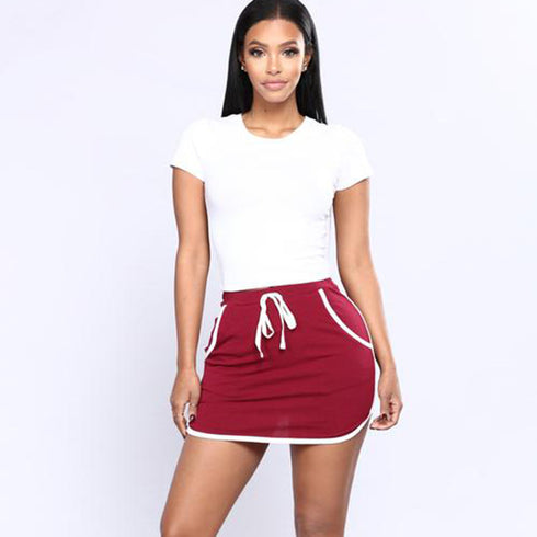 Elastic waist stripe stitching mini skirt - ROUTINE FASHION