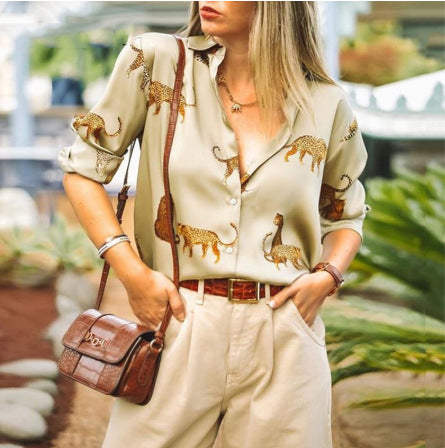 Leopard Lapel Ladies Blouse - ROUTINE FASHION
