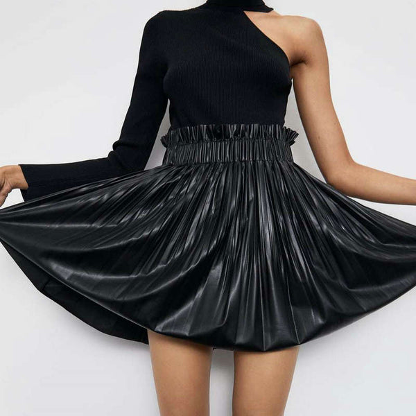 Women's Pleated Faux Skirt Leather Skirt - ROUTINE FASHION