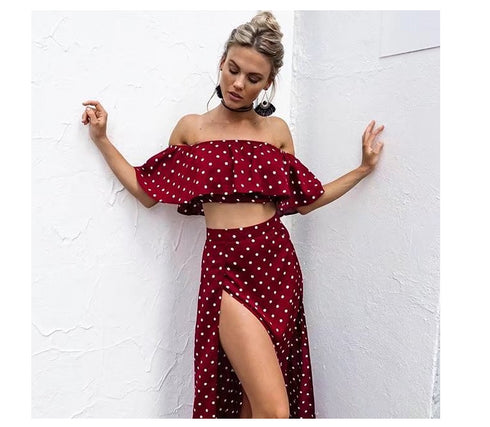 Printed wrap chest + high waist skirt suit - ROUTINE FASHION