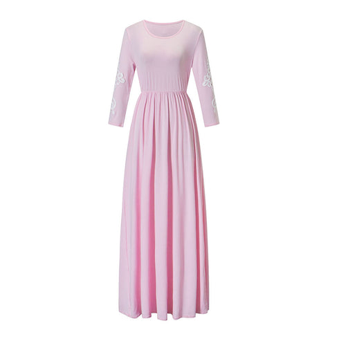 Round Neck Long Sleeve Lace Waist Maxi Skirt - ROUTINE FASHION