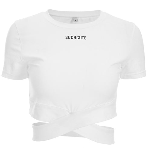 Cross straps exposed navel t-shirt women - ROUTINE FASHION