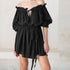 New Plain Fashion Women's Casual Loose A Collar Lanyard Sexy Ruffle Dress Short Dress - ROUTINE FASHION