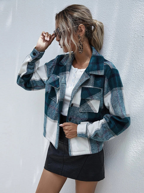 Single-breasted Woolen Plaid Short Coat Women - ROUTINE FASHION