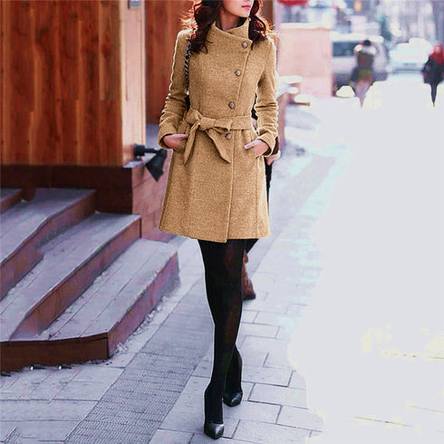 Womens Winter Lapel Wool Coat Trench Jacket Overcoat Outwear - ROUTINE FASHION