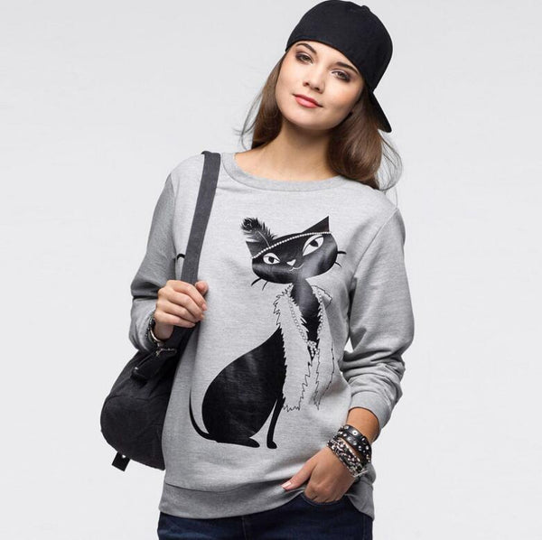 Fashion Women Cotton Cat Long Sleeve Loose Hoodie Sweatshirt - ROUTINE FASHION