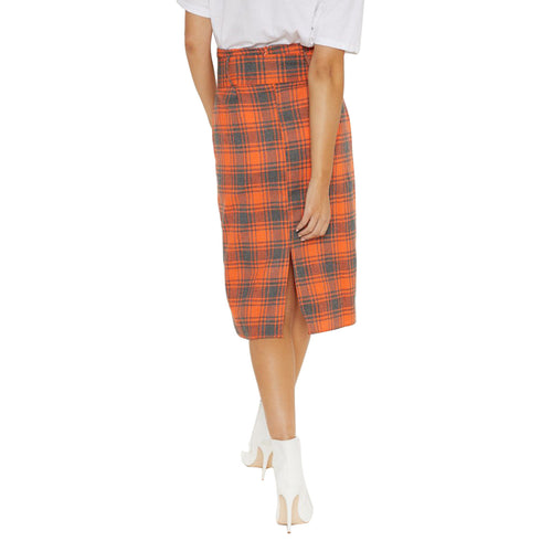 Plaid Midi Wild Belt A-line Skirt - ROUTINE FASHION