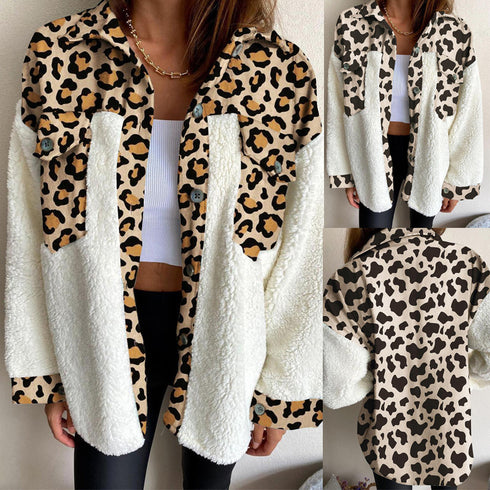 Ladies Fleece Jacket Leopard Print Plush - ROUTINE FASHION
