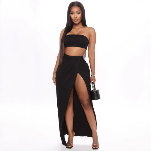 Ladies strapless breast wrap skirt suit - ROUTINE FASHION