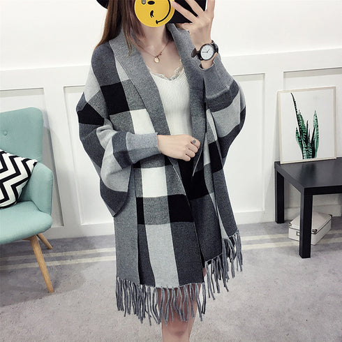 Cape style shawl fringed sweater coat women - ROUTINE FASHION