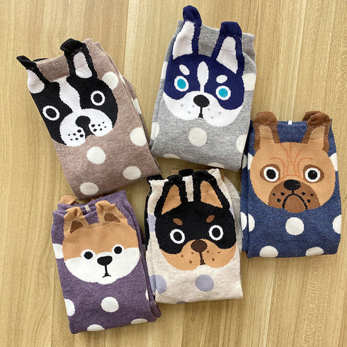 Cute cartoon polka dot puppy in tube socks women socks cotton socks - ROUTINE FASHION