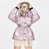 Winter Jacket Thick Mid-length Waist White Duck Down Jackets Slim Belt Silver Shiny Parka Women Coat - ROUTINE FASHION