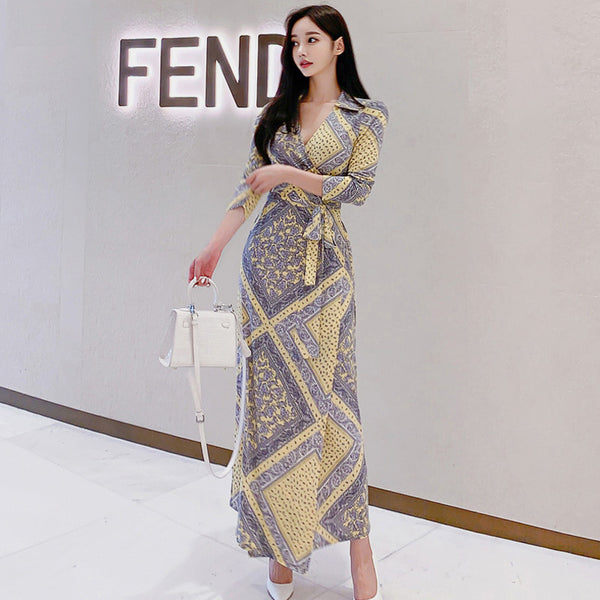 Blocked Grey & Yellow Maxi Dress - ROUTINE FASHION