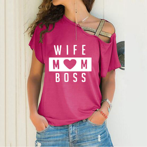 Irregular Cross Oblique Shoulder Short-sleeved T-shirt Women - ROUTINE FASHION