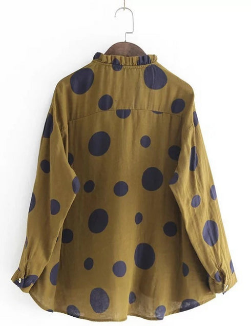 Casual Polka Dot Print Stand Collar Loose Women Blouses - ROUTINE FASHION