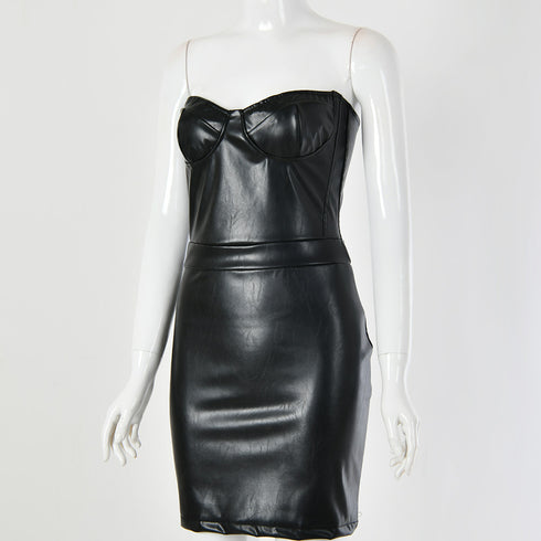 Wrapped chest wrap leather skirt - ROUTINE FASHION