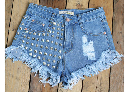 Denim high waist shorts - ROUTINE FASHION