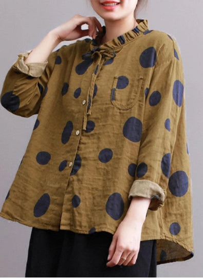 Casual Polka Dot Print Stand Collar Loose Women Blouses - ROUTINE FASHION