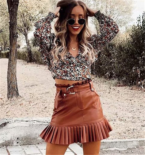 PU leather pleated skirt - ROUTINE FASHION