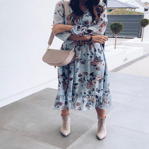V-neck print dress maxi - ROUTINE FASHION