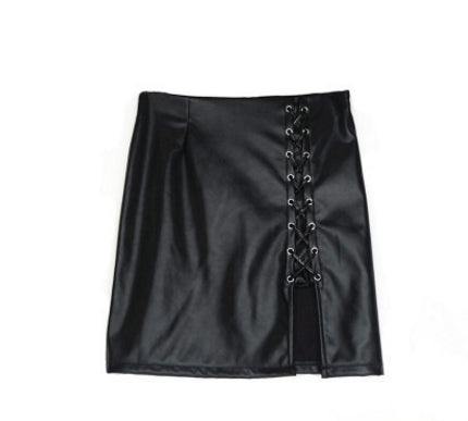 Black Lace Up PU Leather Skirts - ROUTINE FASHION