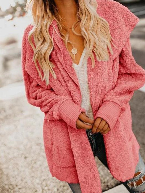 Long Sleeve Sweet Pockets Teddy Bear Coats - ROUTINE FASHION