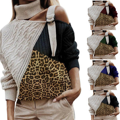 Winter women sweater leopard stitching sweater - ROUTINE FASHION