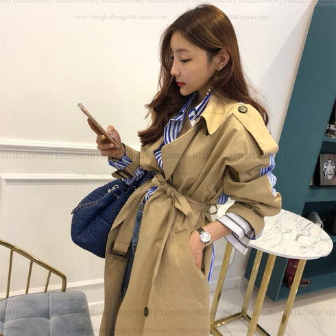 Lapel tie striped trench coat - ROUTINE FASHION