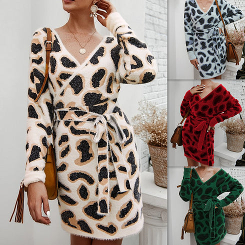 Leopard print dresses with long sleeves - ROUTINE FASHION