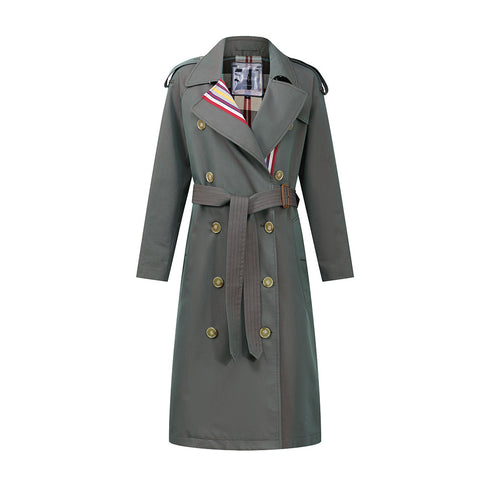 Stripes double-breasted trench coat British slim waist trench coat - ROUTINE FASHION