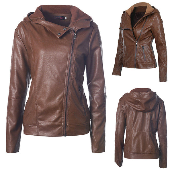 Solid color women's leather jacket - ROUTINE FASHION