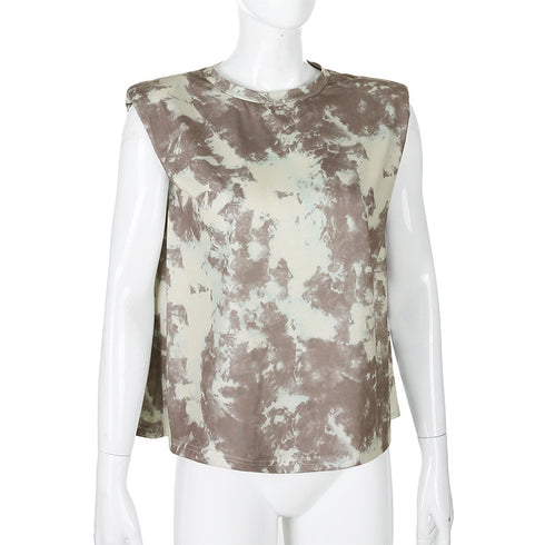 Tie-dyed shoulder pads casual T-shirt vest women - ROUTINE FASHION