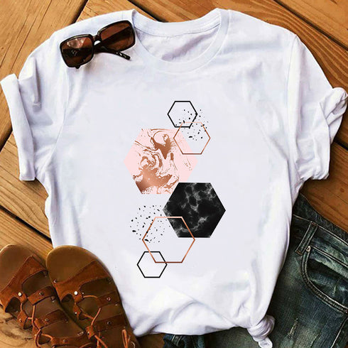 Landscape Print Short-sleeved T-shirt Top Women Summer - ROUTINE FASHION