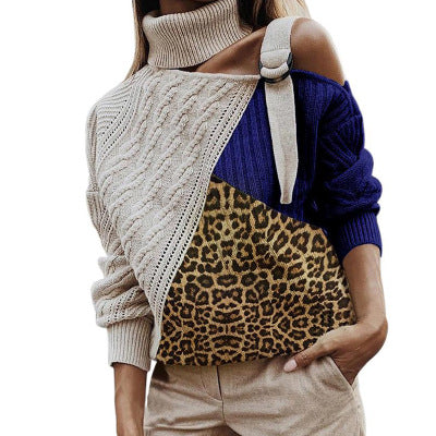 Winter women sweater leopard stitching sweater - ROUTINE FASHION