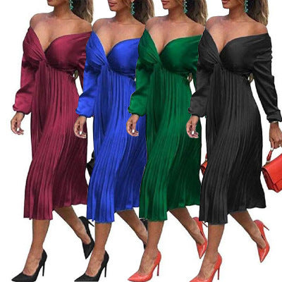 V-neck pleated pleated skirt - ROUTINE FASHION