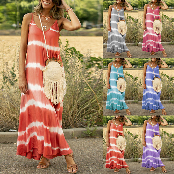 Printed Striped Plus Size Maxi Maxi Dress - ROUTINE FASHION